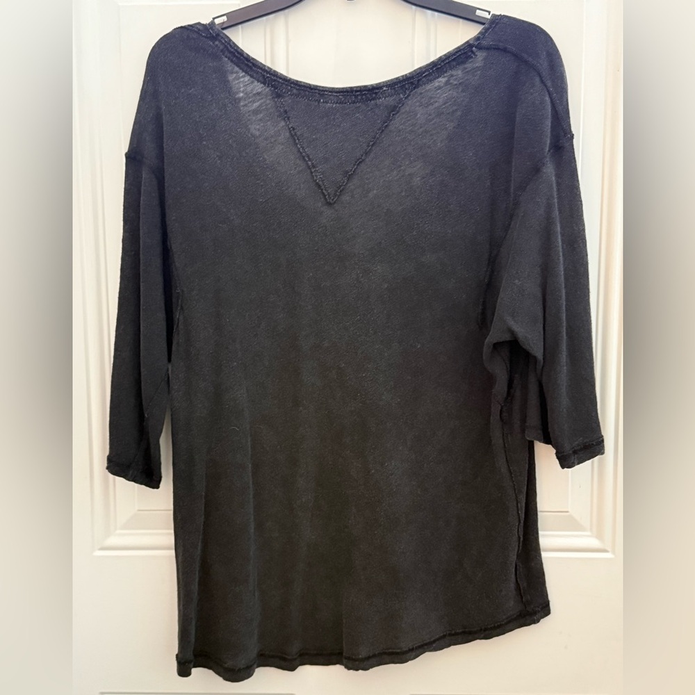 Free People We The Free Dark Gray Linen Cotton Head in the Clouds V Neck Tee XS - Picture 5 of 16